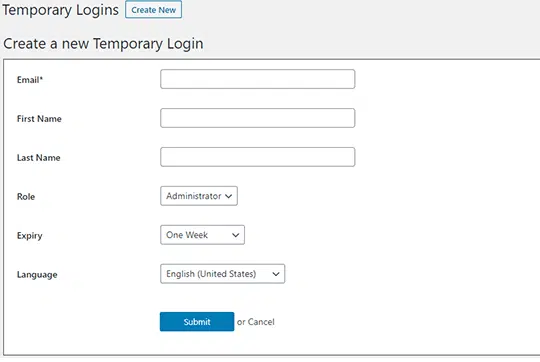 How to create temporary login credentials for WordPress