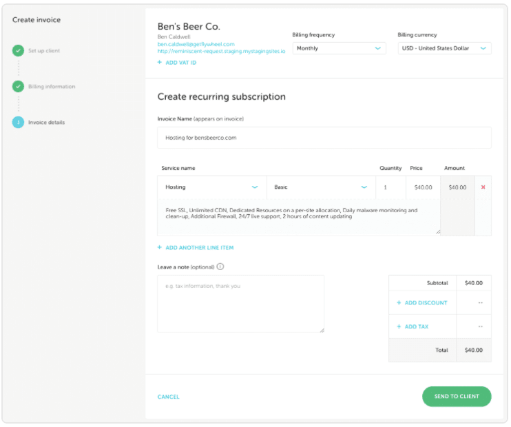 Create invoice using growth suite 