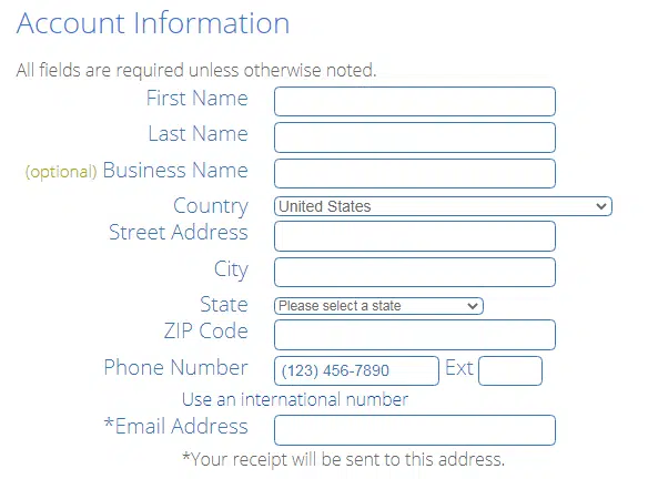 Bluehost account information 
