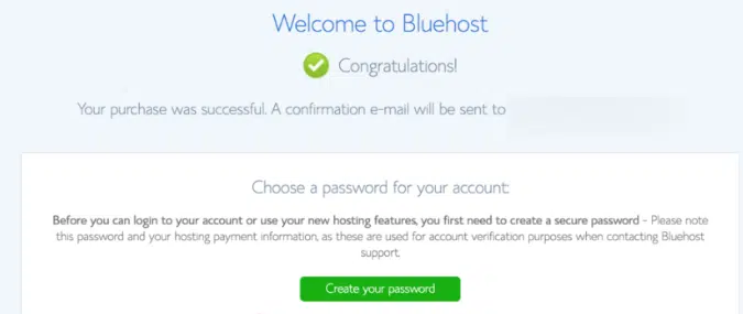 Create password for bluehost