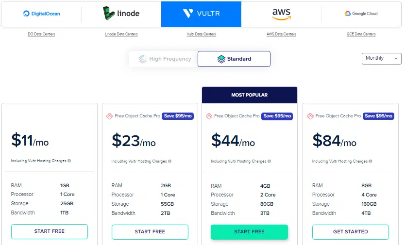 Cloudways Vultr pricing plans 
