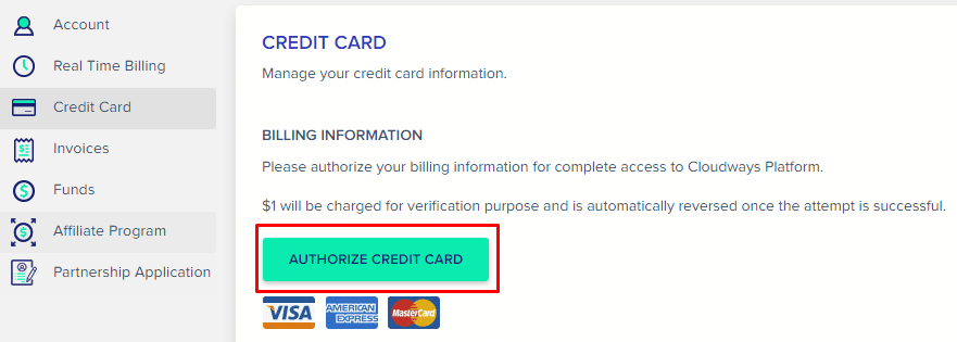 Authorize your credit card to Upgrade from a free trial account