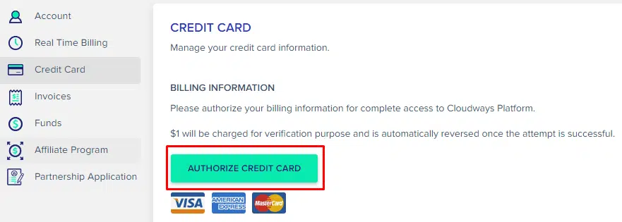 Authorize your credit card to Upgrade from a free trial account