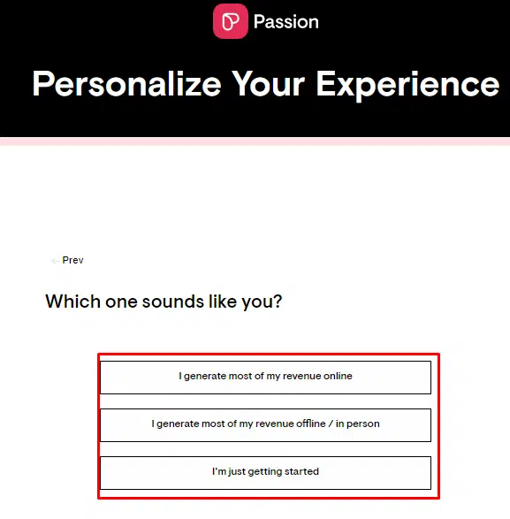 Passion experience personalization 