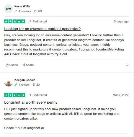 Longshot.ai Customer Reviews 