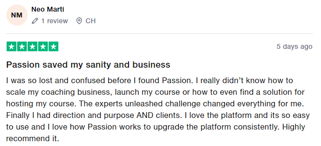 Passion.io Review by customers