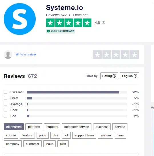 Systeme.io customer reviews