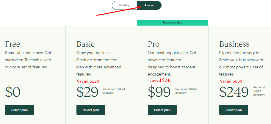 teachable pricing plans Discount