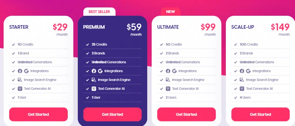 AdCreative Pricing Plans 
