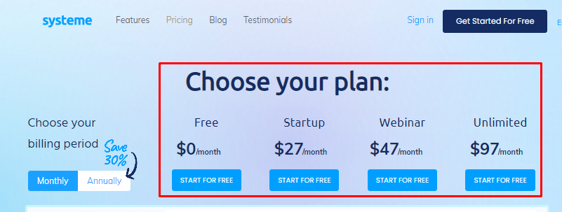 Systeme.io Pricing plans 