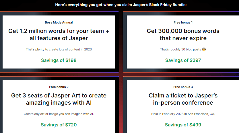 Jasper AI Black Friday Deals Bonus