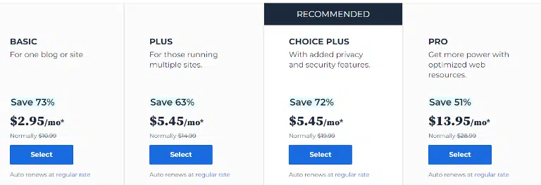 Bluehost Pricing 