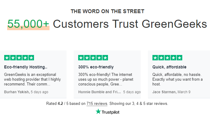 GreenGeeks Review on Trustpilot 