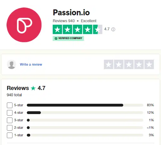 Passion.io customer feedback on Trustpilot 