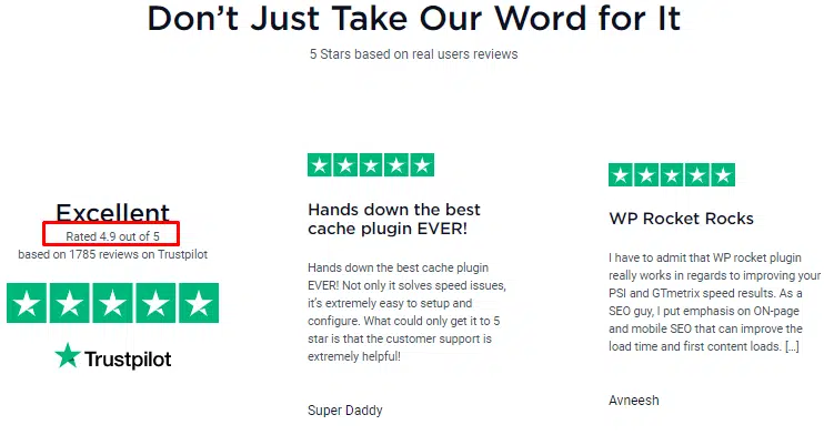 WP Rocket Review On Trustpilot mentions why this is one of the best WordPress caching plugins