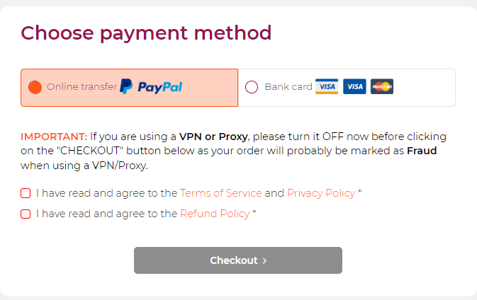 WPX Hosting accepts PayPal payments