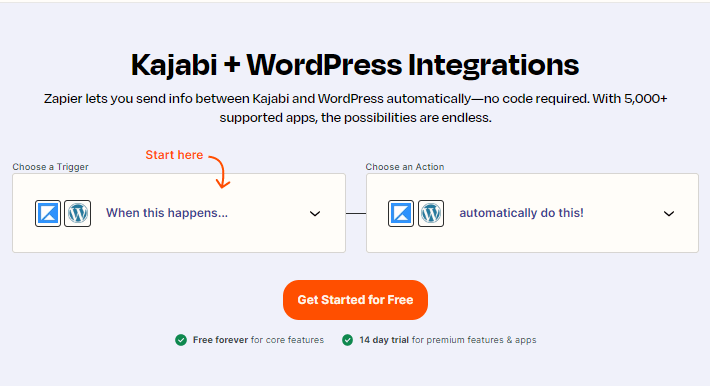 Kajabi WordPress integration through Zapier 