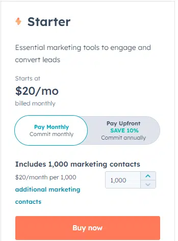 HubSpot Marketing Hub Starter Pricing Plan 