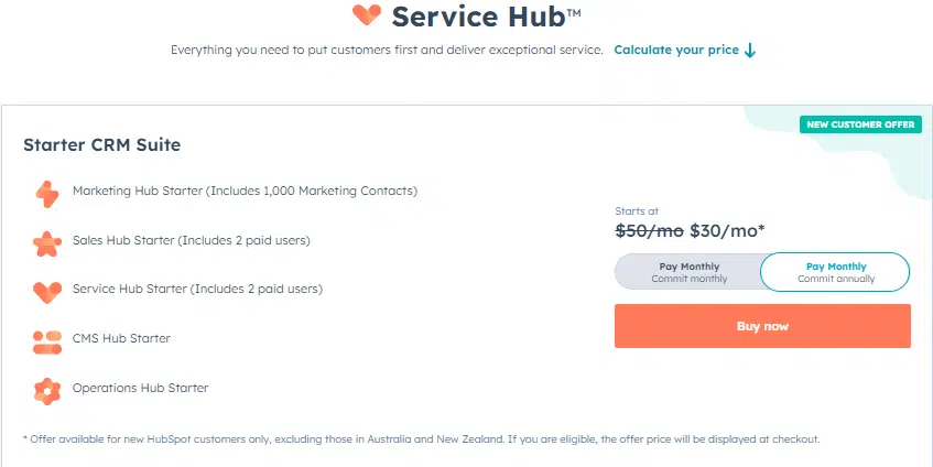 Service Hub Pricing of Hubspot 