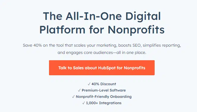 HubSpot Non-profit discounts on Sales Hub Plan 