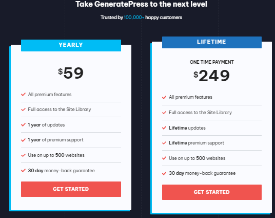 GeneratePress Lifetime Prices 