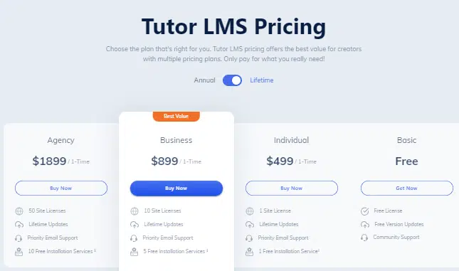 Tutor LMS Pricing Plan 