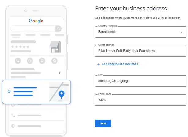 Enter your business Address 