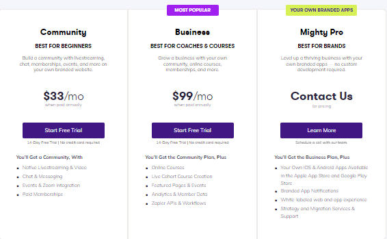 Mighty Networks online course platform prices