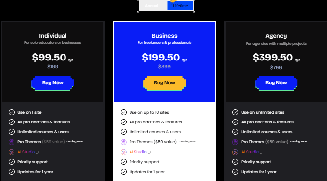 Tutor LMS Black Friday yearly pricing plans