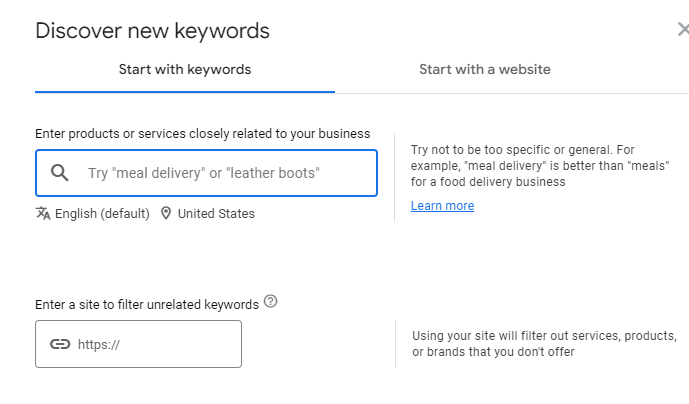 Keyword Planner tool