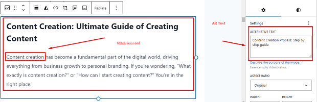 Adding Alt Text for Images while Content Creation
