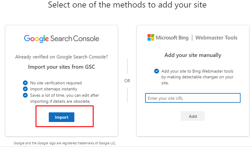 Import your sites from Google Search Console