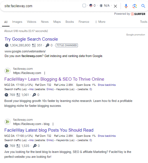 Google Indexation check