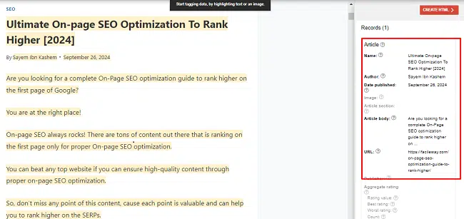 Schema SEO using Google's Structure Data Markup Helper