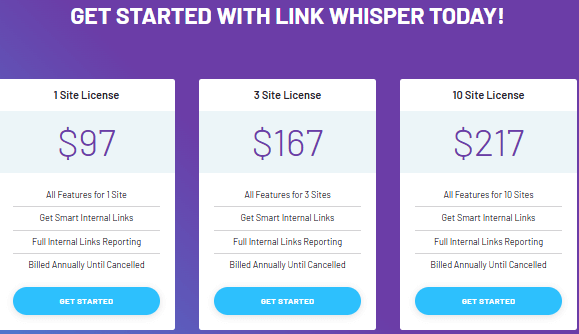 多个网站的 Link Whisper 定价套餐