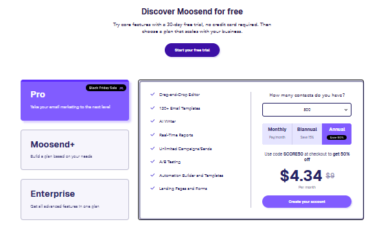 Moosend pricing plans