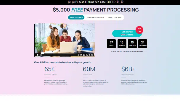 ThriveCart 2025 年黑色星期五优惠 – 获得 5,000 美元免费付款处理以及任何 ThriveCart 终身许可证 15% 的折扣。限时优惠截至 2025 年 12 月 2 日。非常适合使用结账页面、渠道和联属管理工具的课程创建者、数字产品销售商和营销人员
