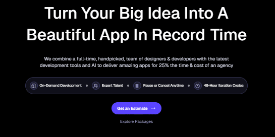 Draftbit lifetime deal: Turn your big idea into a beautiful app quickly with our handpicked team of designers and developers. We use the latest tools and AI to deliver apps at 25% of the time and cost of an agency. Features include on-demand development, expert talent, flexible pause or cancel options, 48-hour iteration cycles, and easy package estimates.