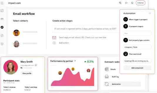 Impact.com review on Dashboard